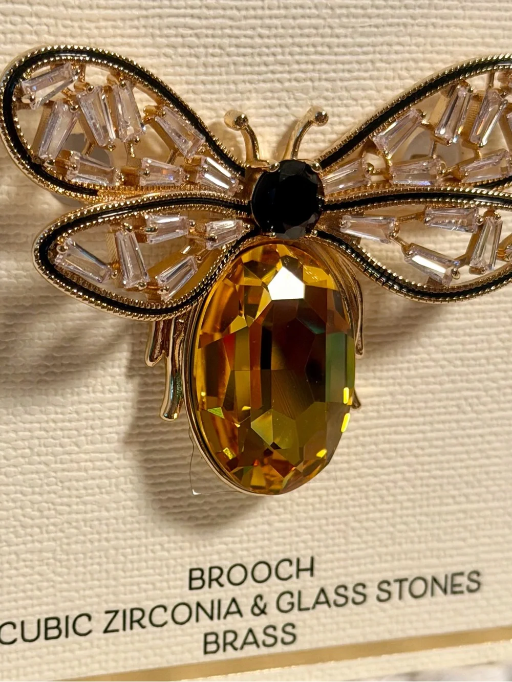 Piper K Bumblebee Brooch Yellow CZ Glass Stone Crystal Statement Pin Nickel Free